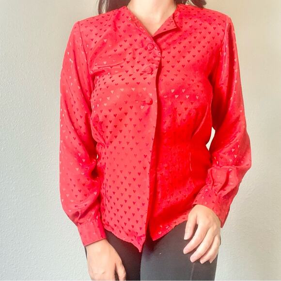 Evan Picone Satin Brocade Heart Blouse Size 6 Medium - Picture 2 of 7